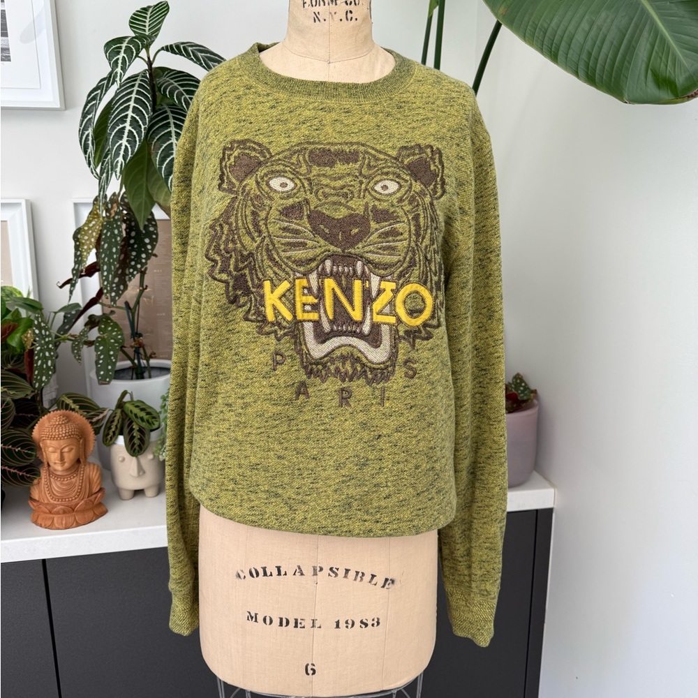 Kenzo Olive Sweater with Iconic Tiger Motif